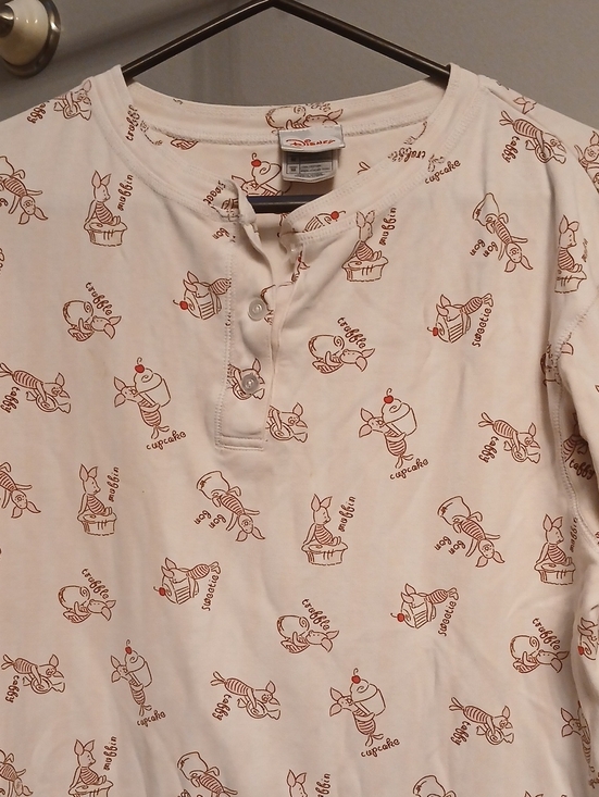 Disney Tops - Disney Cream Long-Sleeve Henley Top with Brown Cupcake Print